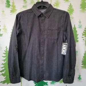 New Boys DKNY Black Button Down Shirt with Long Sleeves.